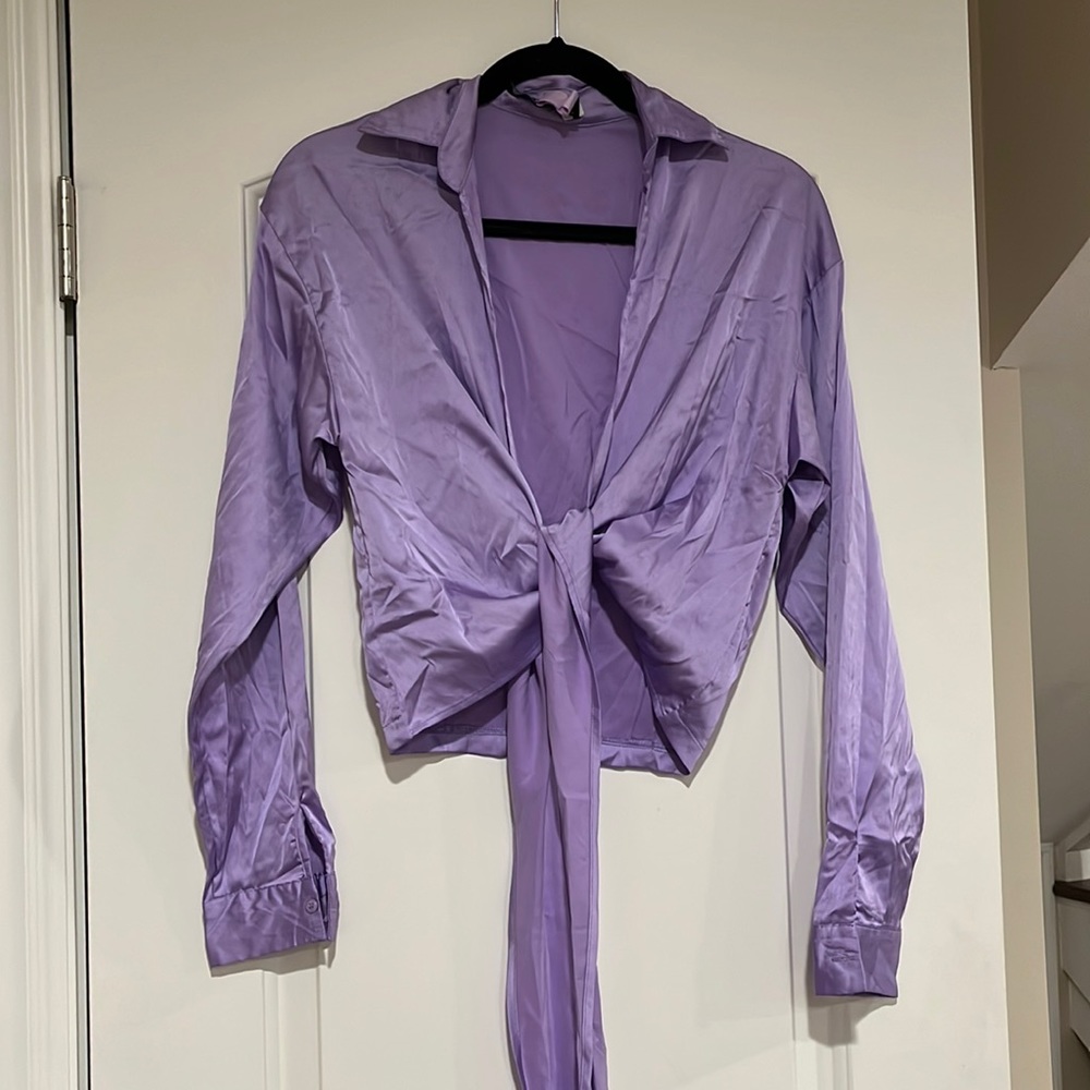purple satin crop top